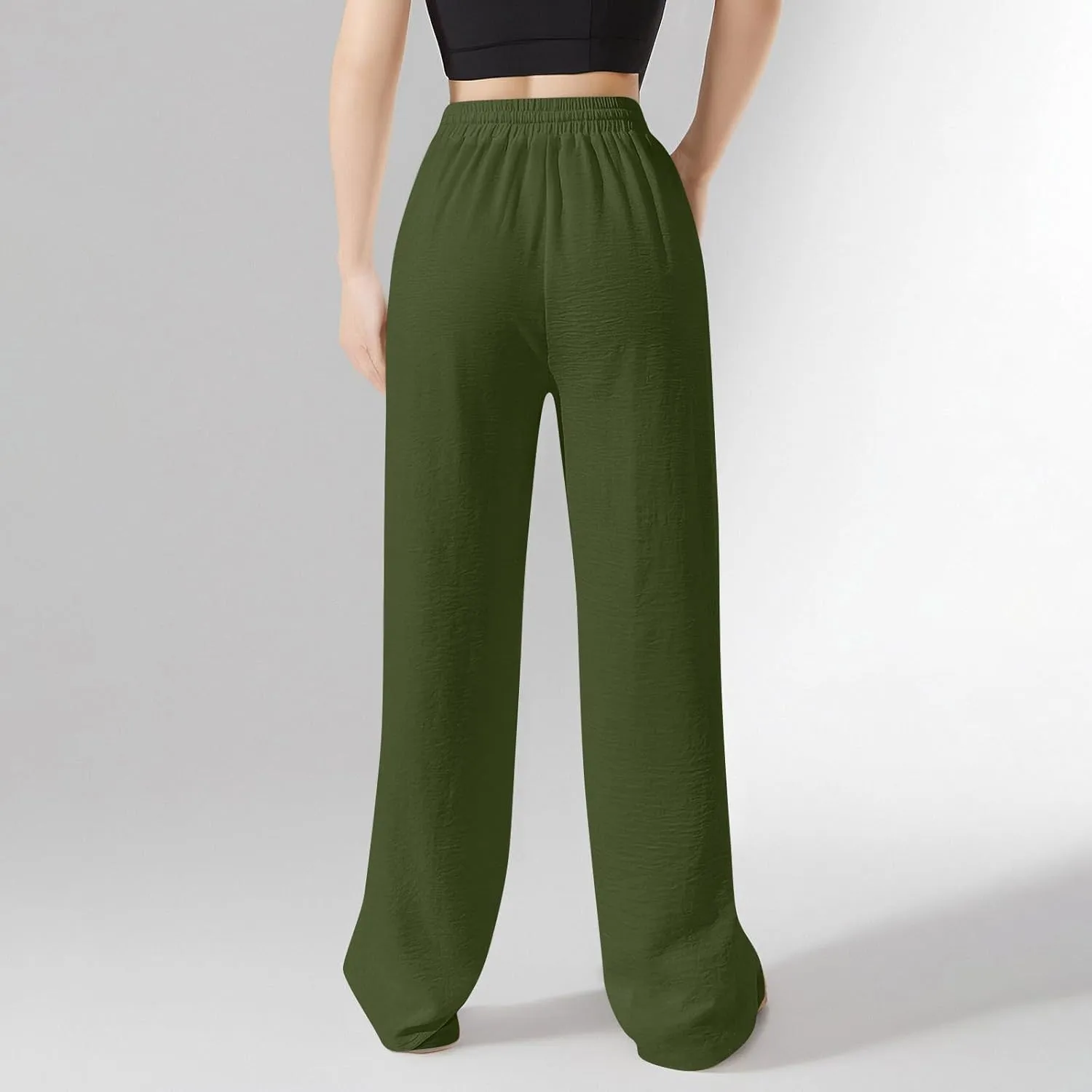 NBXNZWF Women's Cotton-Linen Pants Wide Leg Drawstring High Waist Casual Trousers Lounge Pant with Pockets Beach Outfits