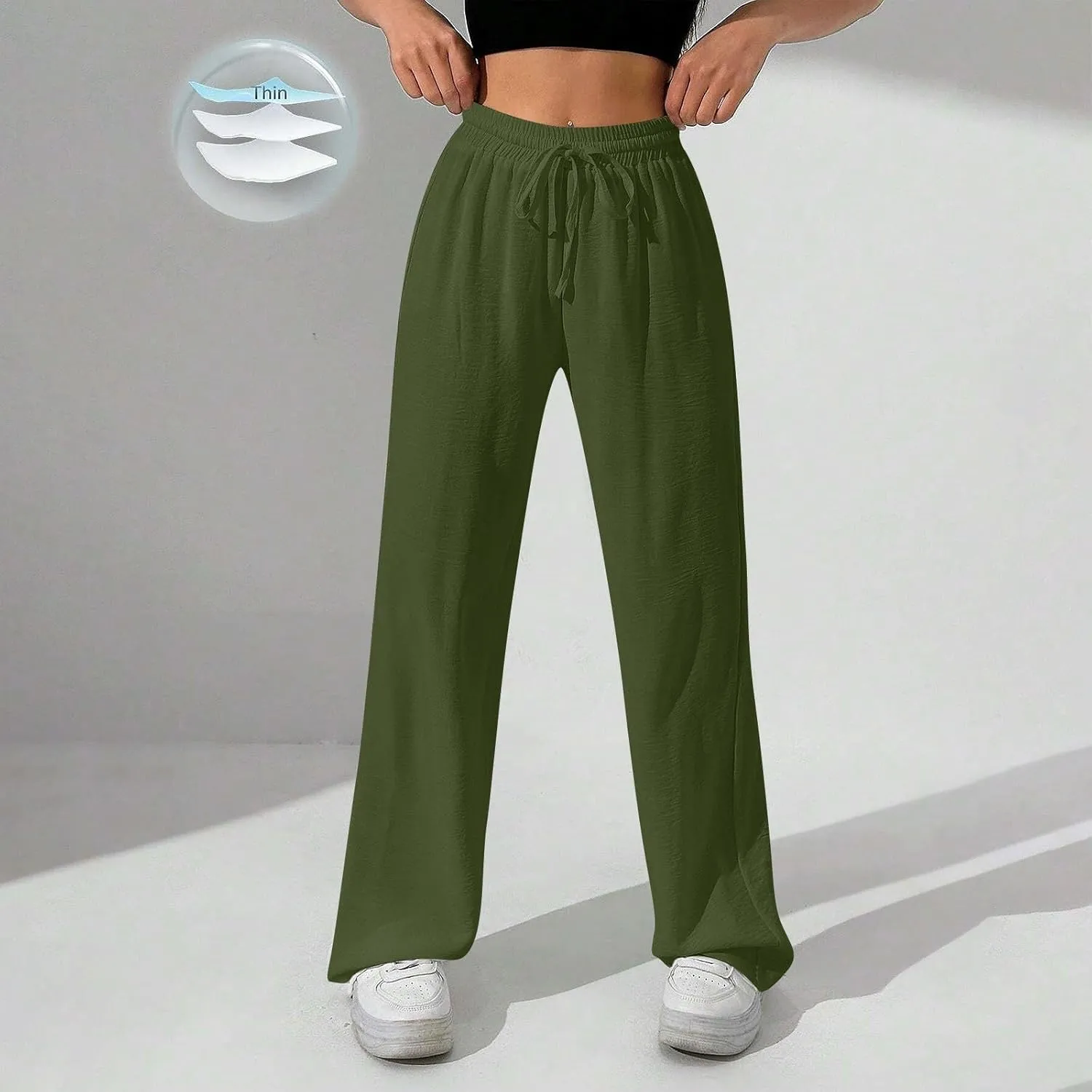 NBXNZWF Women's Cotton-Linen Pants Wide Leg Drawstring High Waist Casual Trousers Lounge Pant with Pockets Beach Outfits