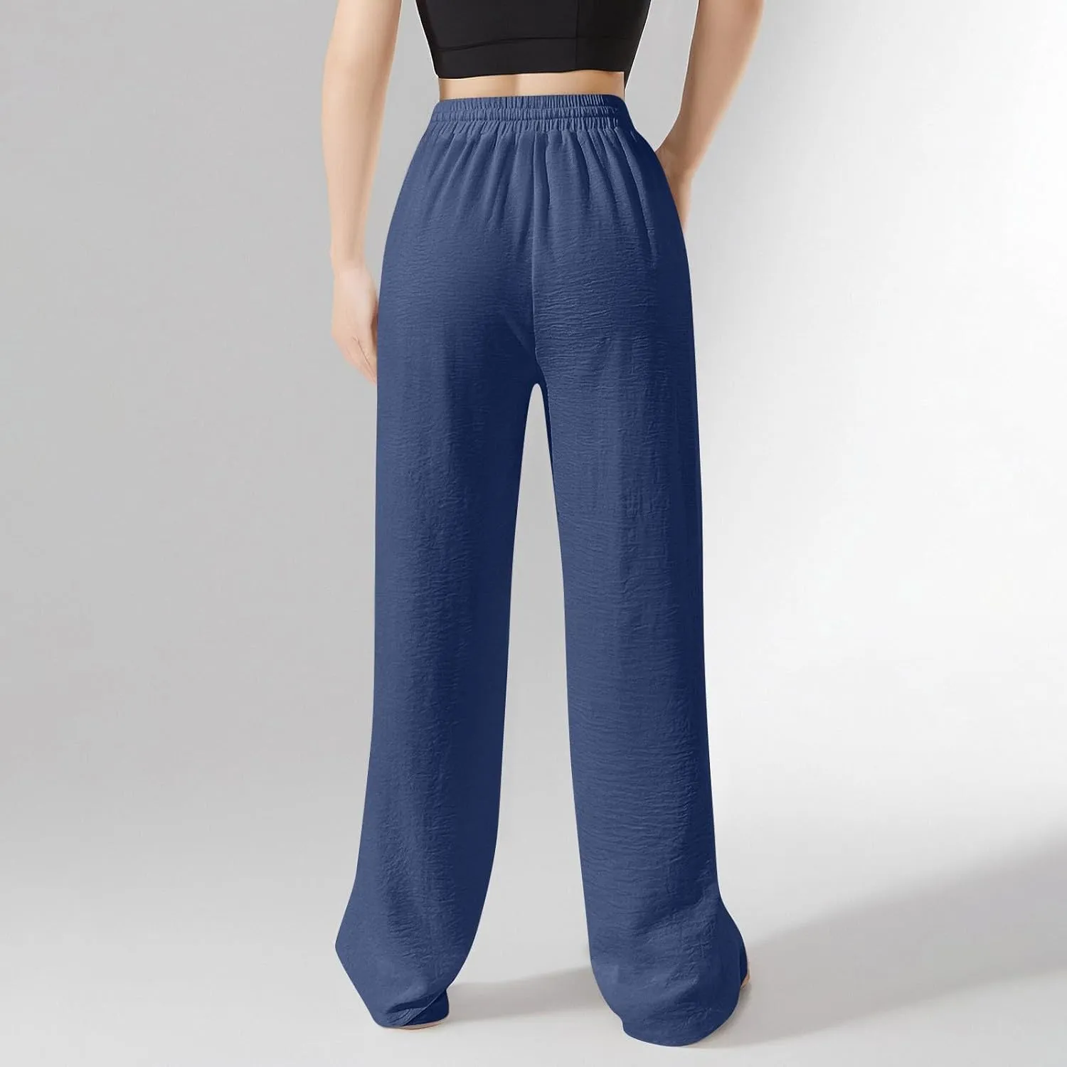 NBXNZWF Women's Cotton-Linen Pants Wide Leg Drawstring High Waist Casual Trousers Lounge Pant with Pockets Beach Outfits