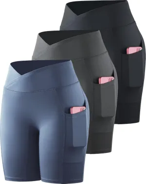 NELEUS Women's 3 Pack Biker Shorts High Waist Running Yoga Shorts with Pockets