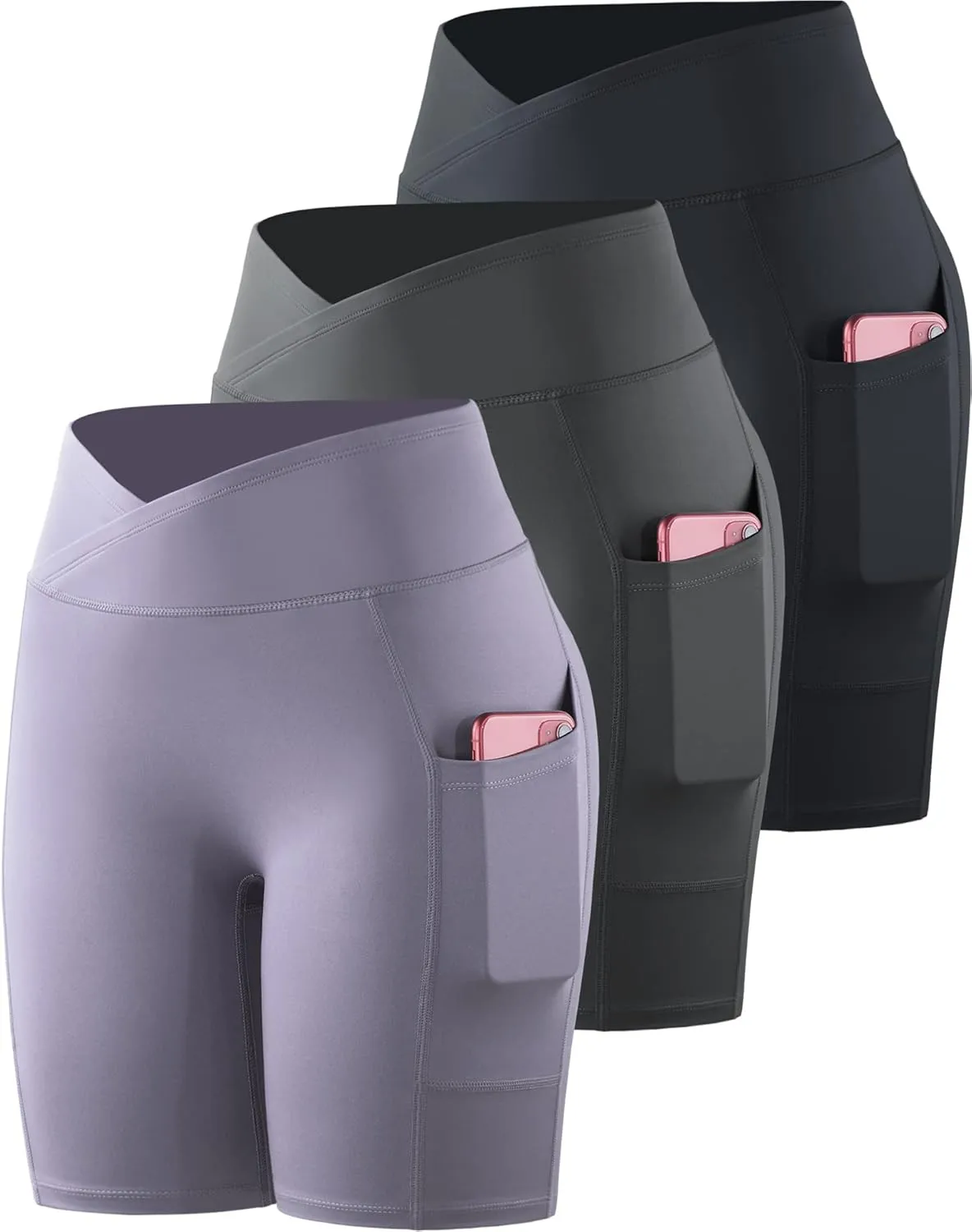 NELEUS Women's 3 Pack Biker Shorts High Waist Running Yoga Shorts with Pockets