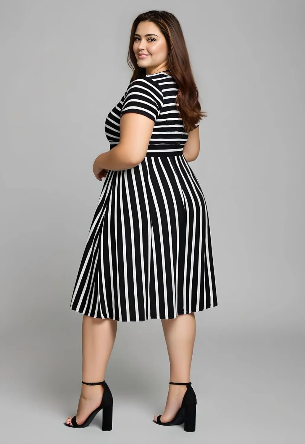 Nemidor Plus Size Casual Dresses for Curvy Women Summer Short Sleeve Fit and Flare Midi Swing Dress with Pocket