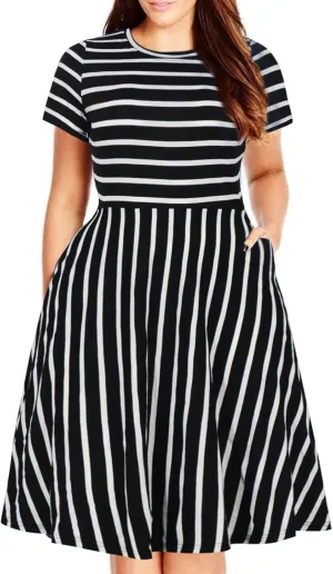 Nemidor Plus Size Casual Dresses for Curvy Women Summer Short Sleeve Fit and Flare Midi Swing Dress with Pocket