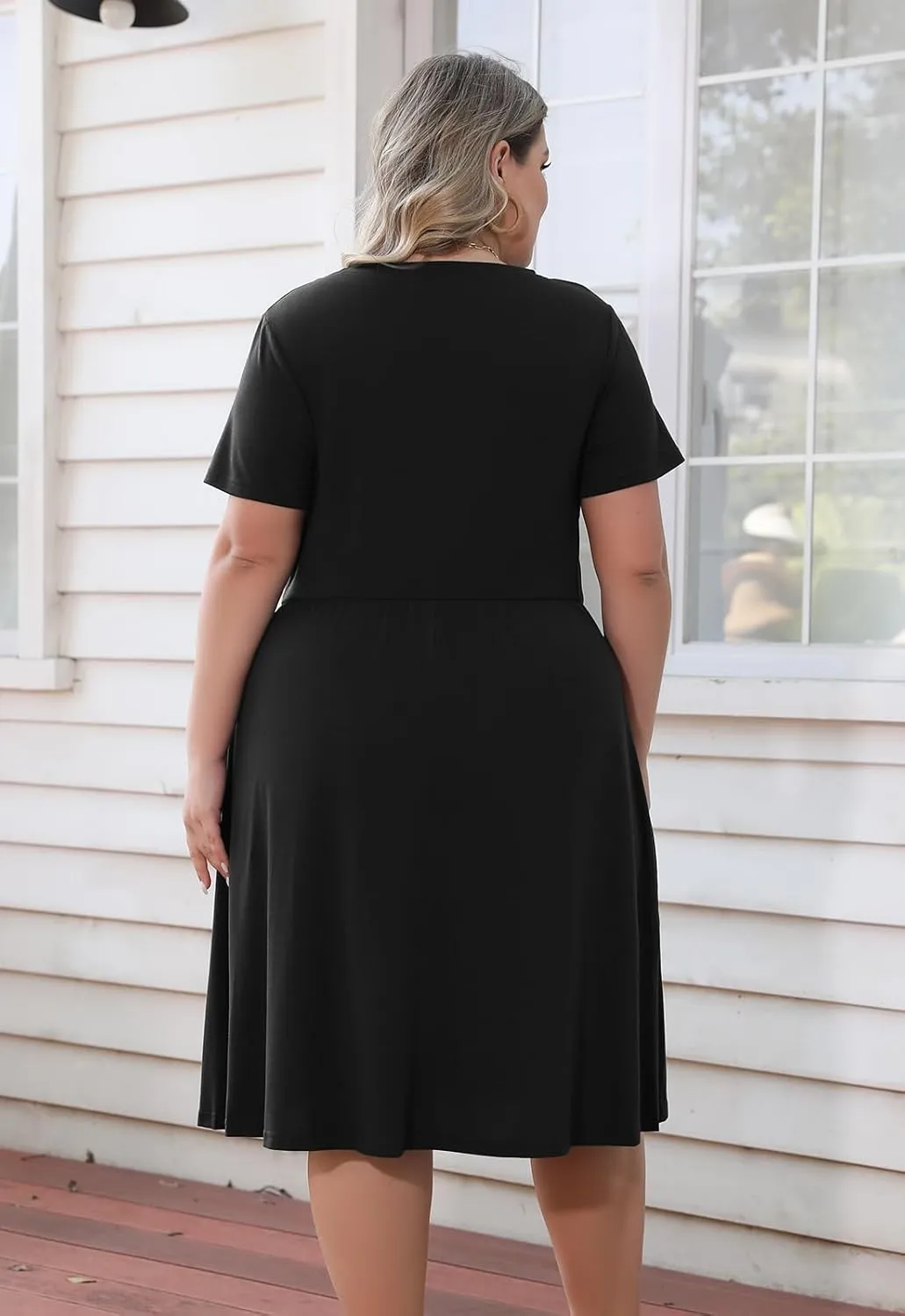 Nemidor Plus Size Casual Dresses for Curvy Women Summer Short Sleeve Fit and Flare Midi Swing Dress with Pocket