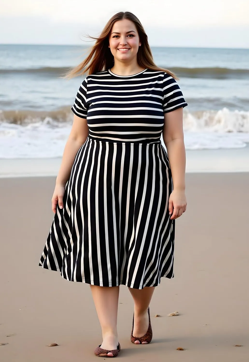 Nemidor Plus Size Casual Dresses for Curvy Women Summer Short Sleeve Fit and Flare Midi Swing Dress with Pocket