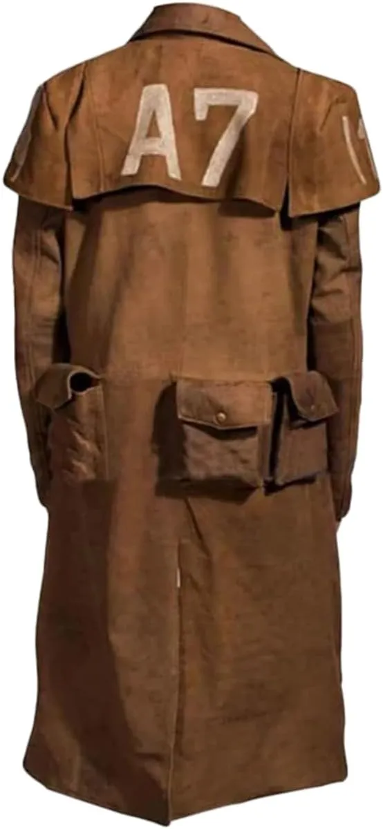 New Suede Vegas A7 Fallout Costume Mens Trench Coat, Fallout New Vegas Brown Trench Coat Men, A7 Duster Coat