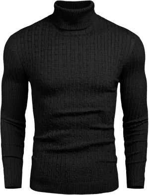 nine bull Mens Slim Fit Turtleneck Sweater Cable Knit Thermal Pullover Sweater