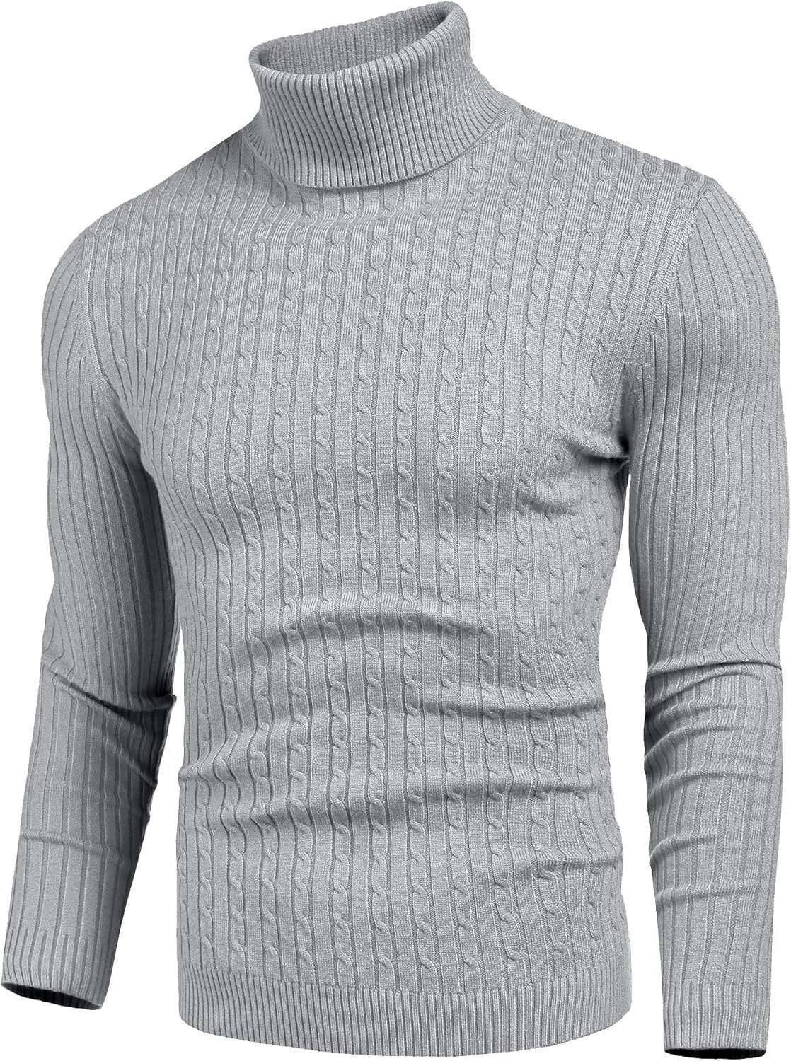 nine bull Mens Slim Fit Turtleneck Sweater Cable Knit Thermal Pullover Sweater