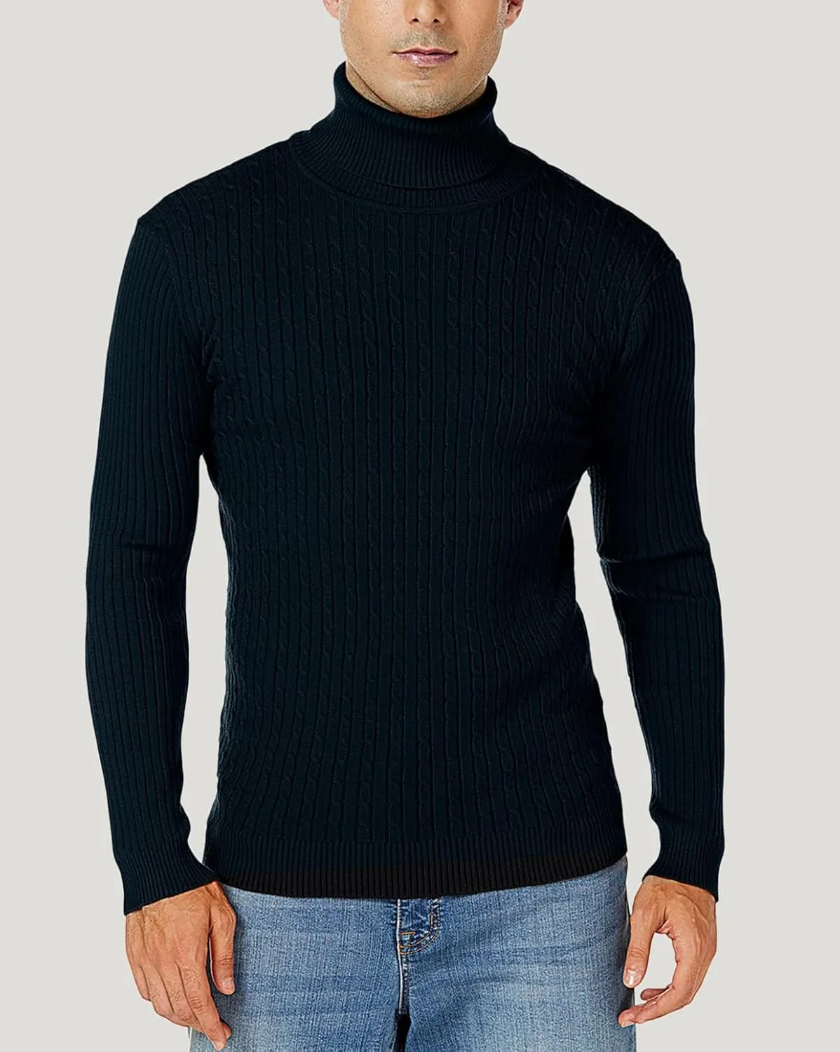 nine bull Mens Slim Fit Turtleneck Sweater Cable Knit Thermal Pullover Sweater