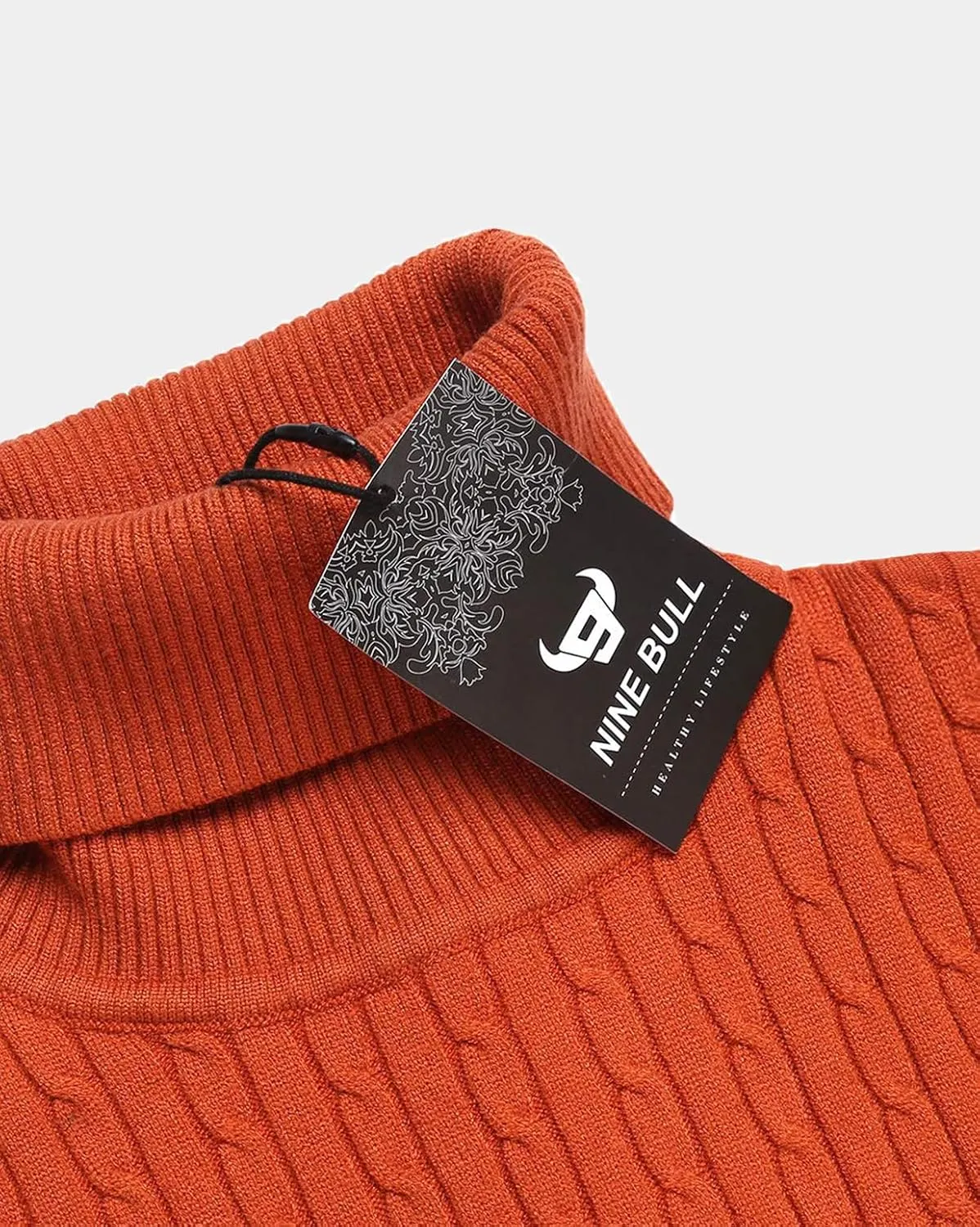 nine bull Mens Slim Fit Turtleneck Sweater Cable Knit Thermal Pullover Sweater
