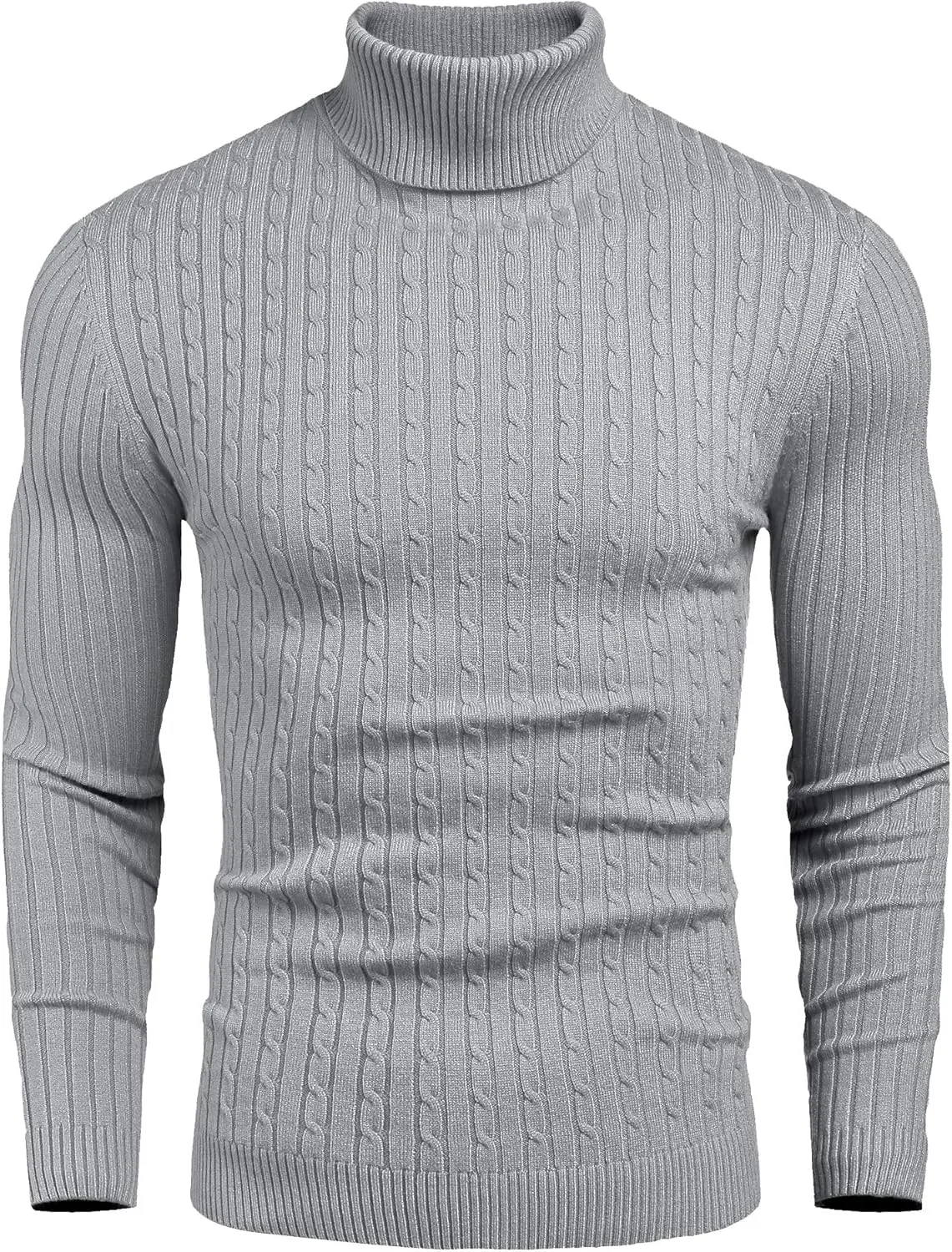 nine bull Mens Slim Fit Turtleneck Sweater Cable Knit Thermal Pullover Sweater