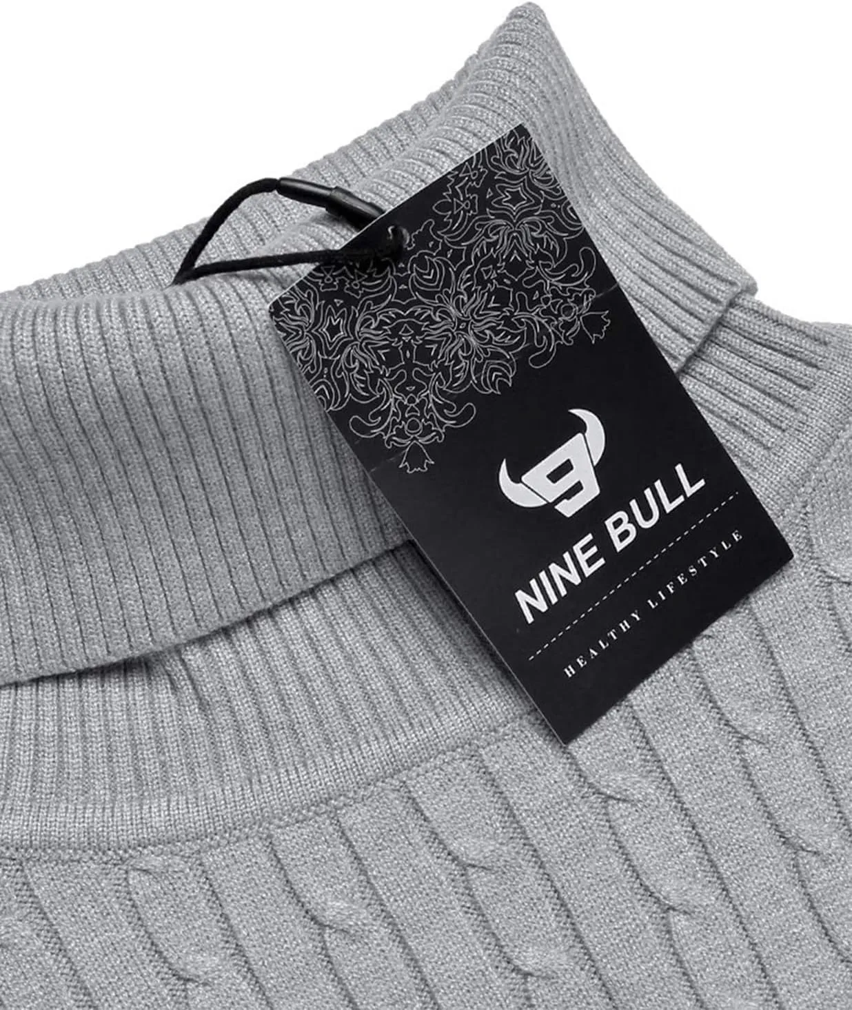 nine bull Mens Slim Fit Turtleneck Sweater Cable Knit Thermal Pullover Sweater