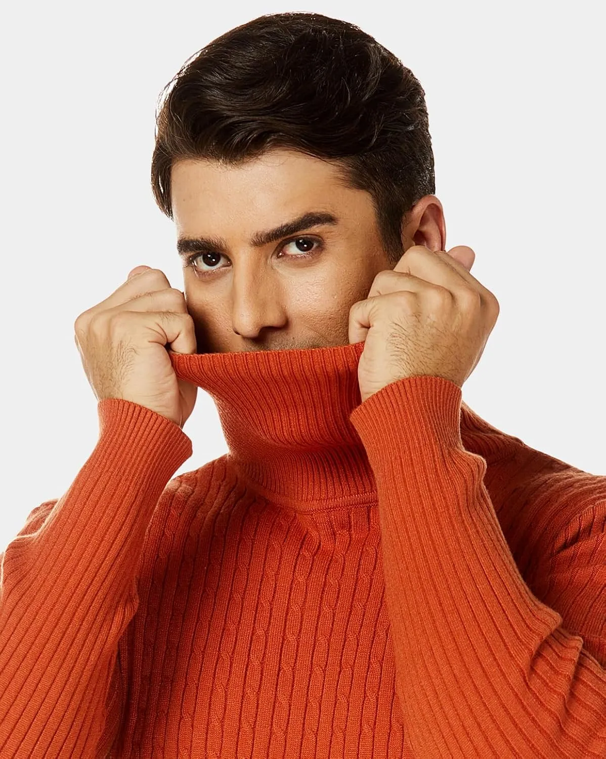 nine bull Mens Slim Fit Turtleneck Sweater Cable Knit Thermal Pullover Sweater