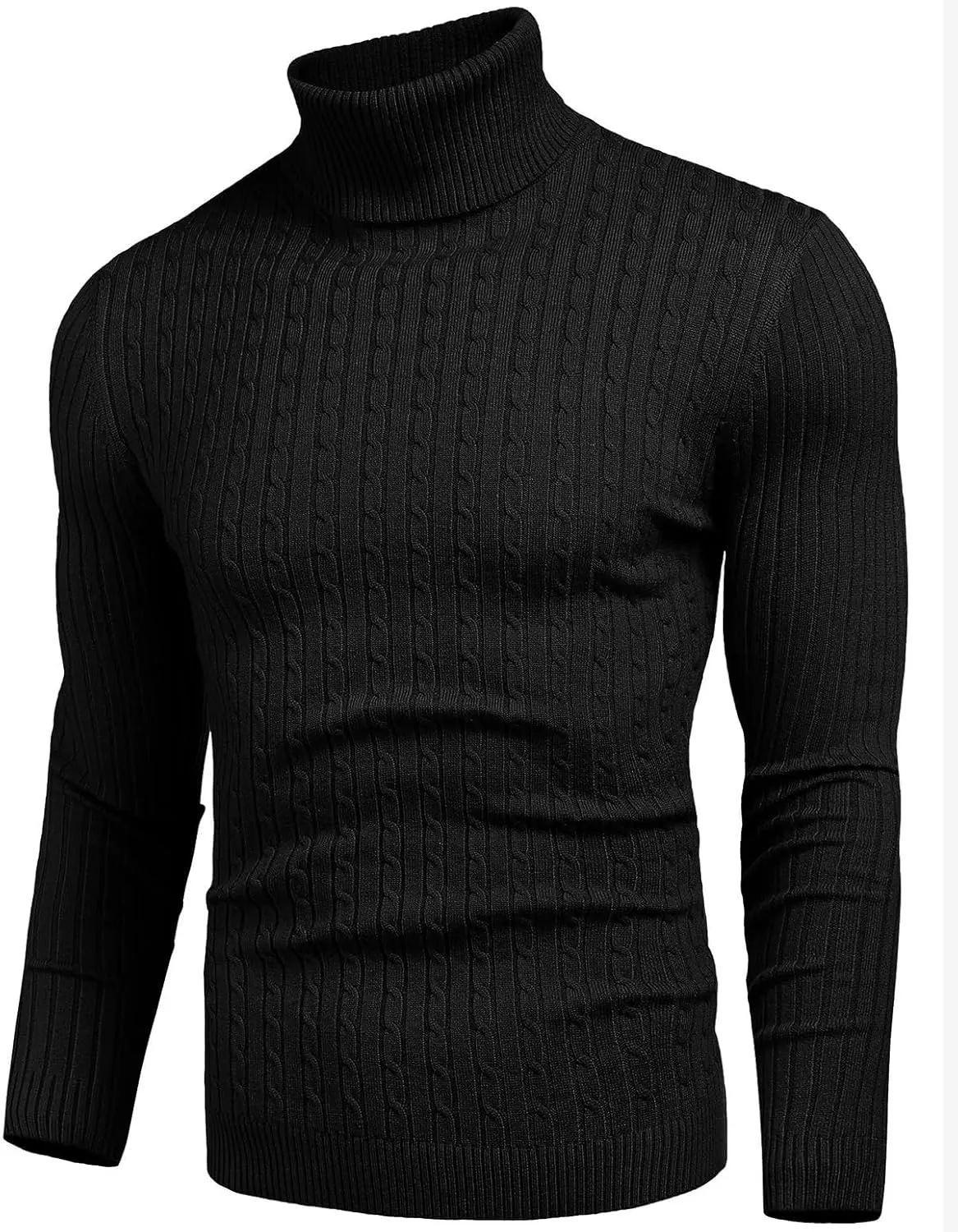 nine bull Mens Slim Fit Turtleneck Sweater Cable Knit Thermal Pullover Sweater