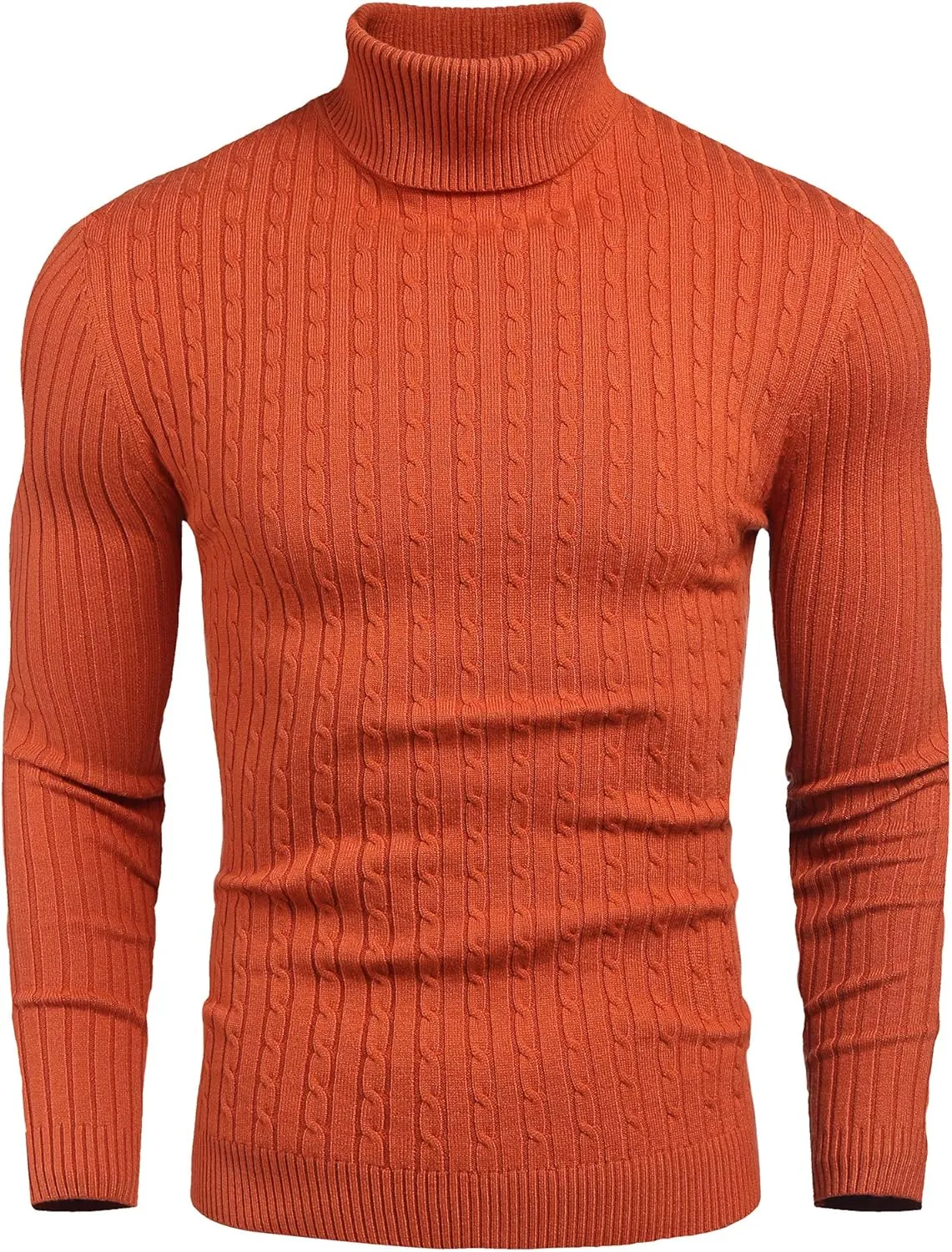 nine bull Mens Slim Fit Turtleneck Sweater Cable Knit Thermal Pullover Sweater