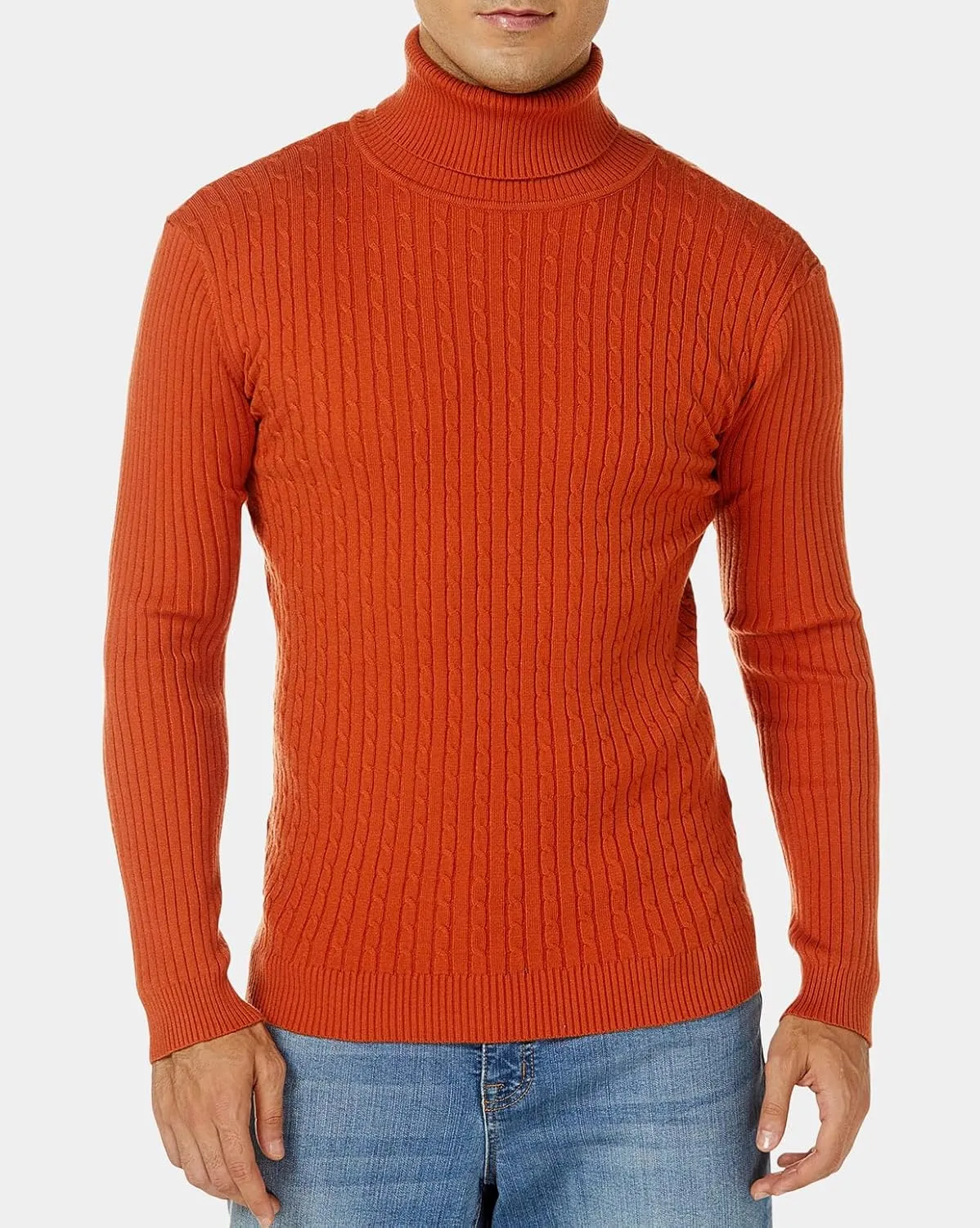 nine bull Mens Slim Fit Turtleneck Sweater Cable Knit Thermal Pullover Sweater