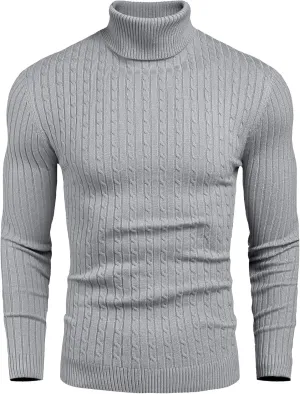 nine bull Mens Slim Fit Turtleneck Sweater Cable Knit Thermal Pullover Sweater