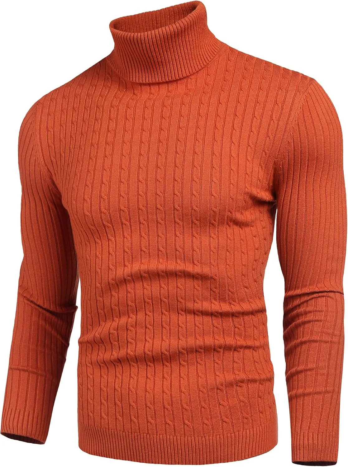 nine bull Mens Slim Fit Turtleneck Sweater Cable Knit Thermal Pullover Sweater