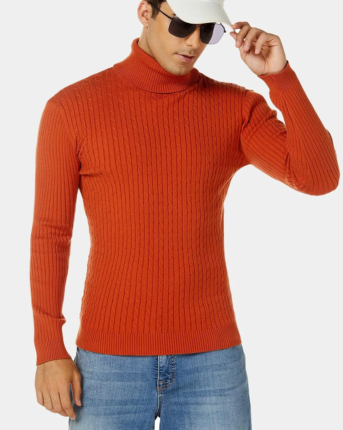nine bull Mens Slim Fit Turtleneck Sweater Cable Knit Thermal Pullover Sweater