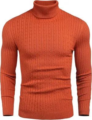 nine bull Mens Slim Fit Turtleneck Sweater Cable Knit Thermal Pullover Sweater