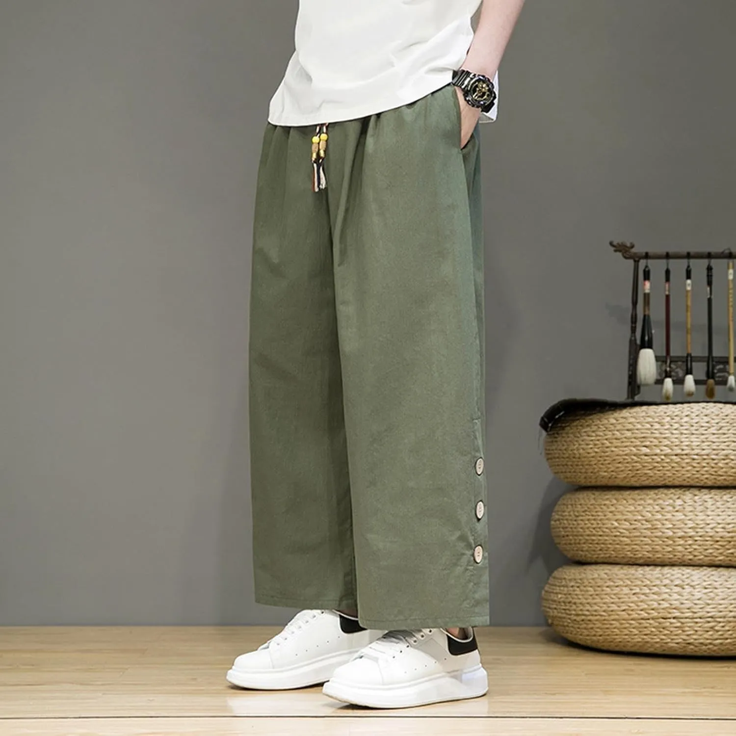 Ninja Pants Harem Men Summer Wear Lounge Linen Hip Hop Hippie Trousers Mens Beach for Everyday Bohemian Cotton