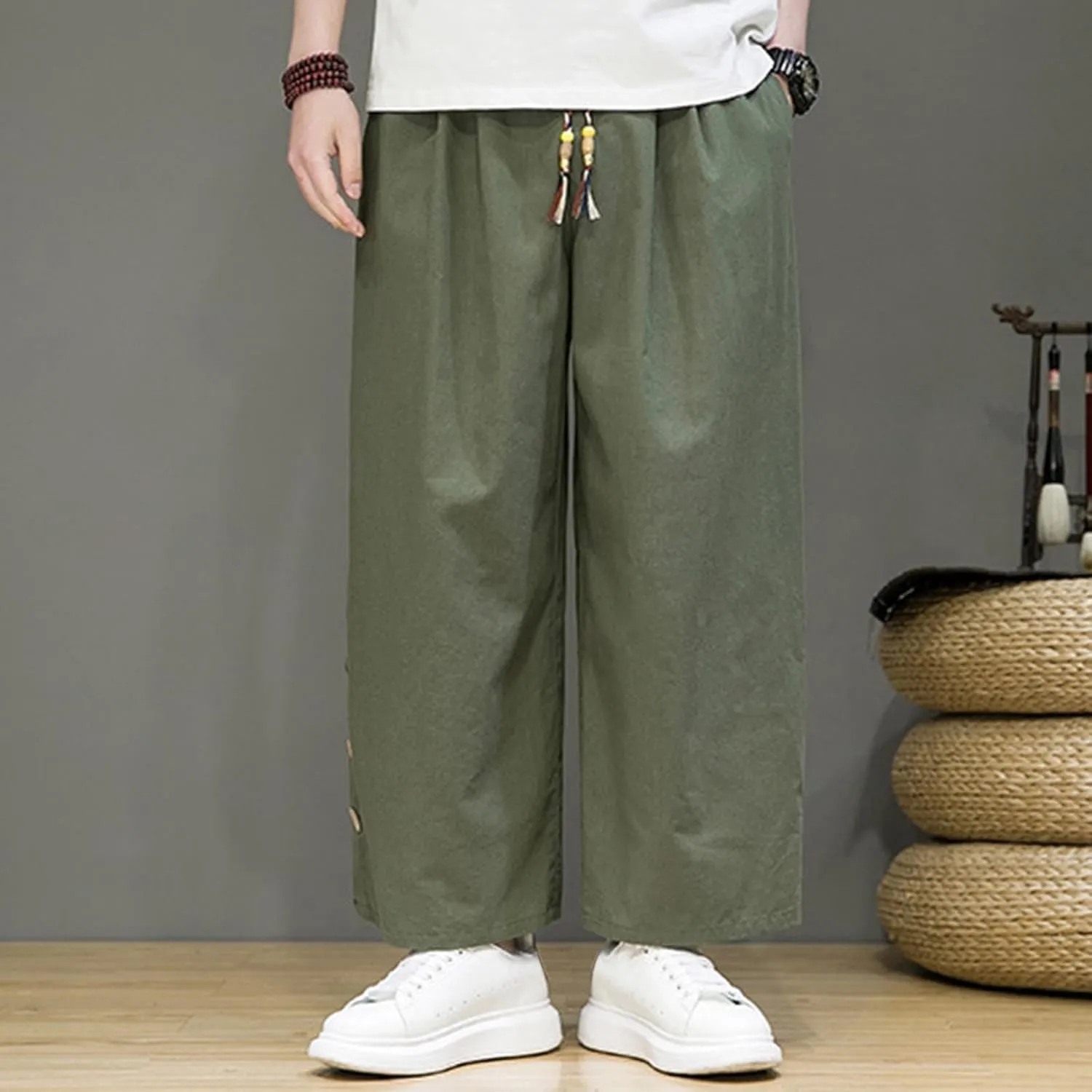 Ninja Pants Harem Men Summer Wear Lounge Linen Hip Hop Hippie Trousers Mens Beach for Everyday Bohemian Cotton