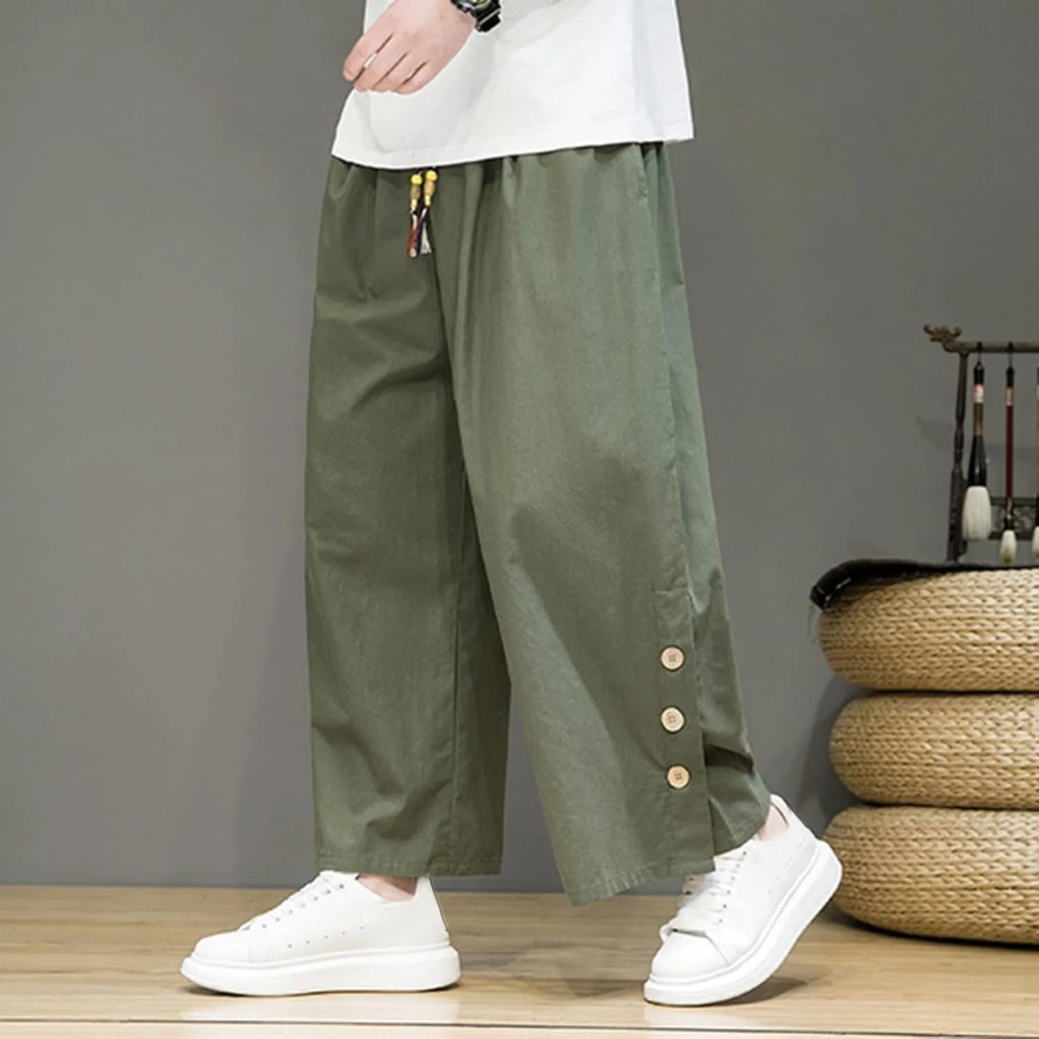 Ninja Pants Harem Men Summer Wear Lounge Linen Hip Hop Hippie Trousers Mens Beach for Everyday Bohemian Cotton
