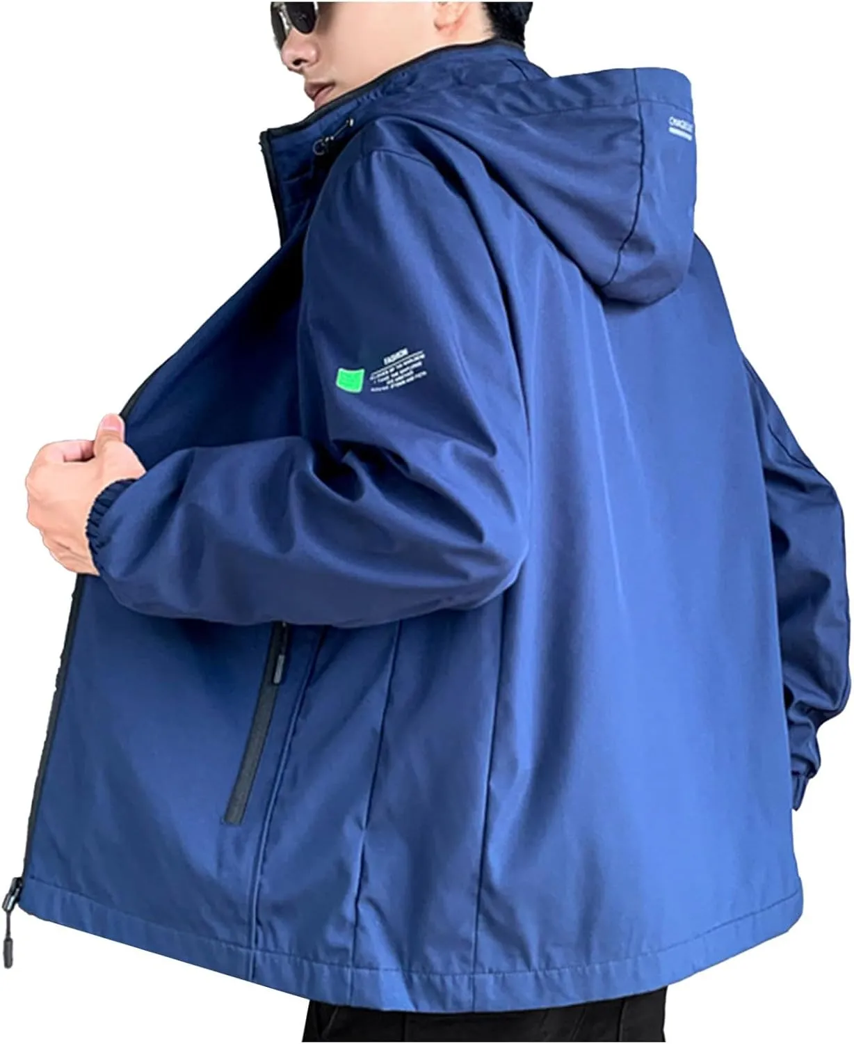 Oversized Sun Protection Raincoat Mens Solid Zip Hooded Waterproof Windbreaker Casual Hiking Jacket Plus Size M-8xl