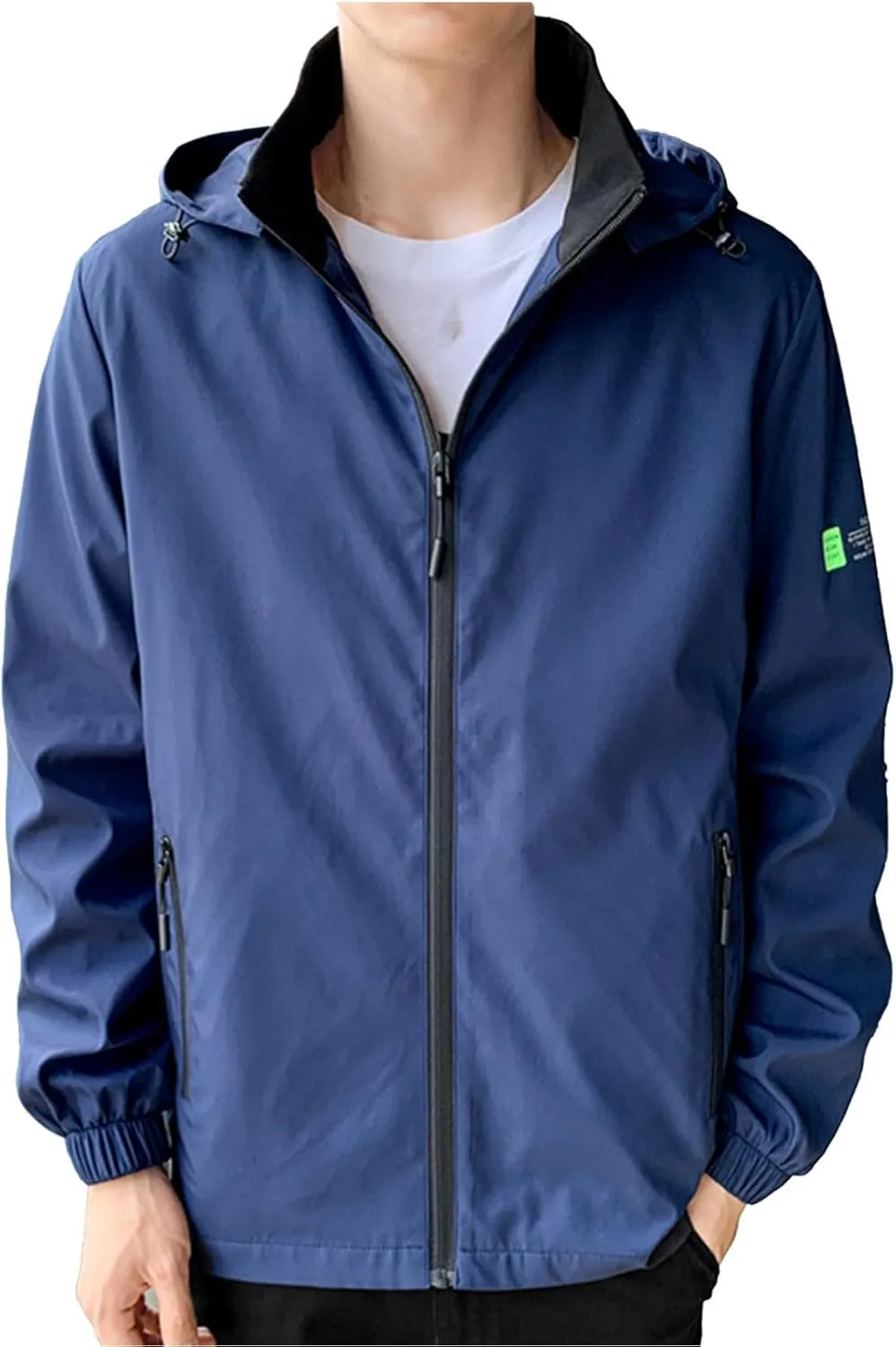 Oversized Sun Protection Raincoat Mens Solid Zip Hooded Waterproof Windbreaker Casual Hiking Jacket Plus Size M-8xl