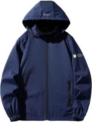 Oversized Sun Protection Raincoat Mens Solid Zip Hooded Waterproof Windbreaker Casual Hiking Jacket Plus Size M-8xl