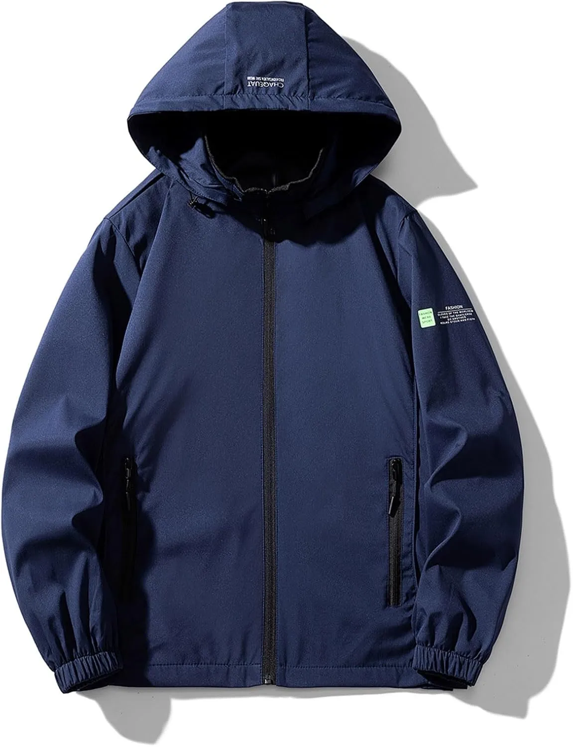 Oversized Sun Protection Raincoat Mens Solid Zip Hooded Waterproof Windbreaker Casual Hiking Jacket Plus Size M-8xl