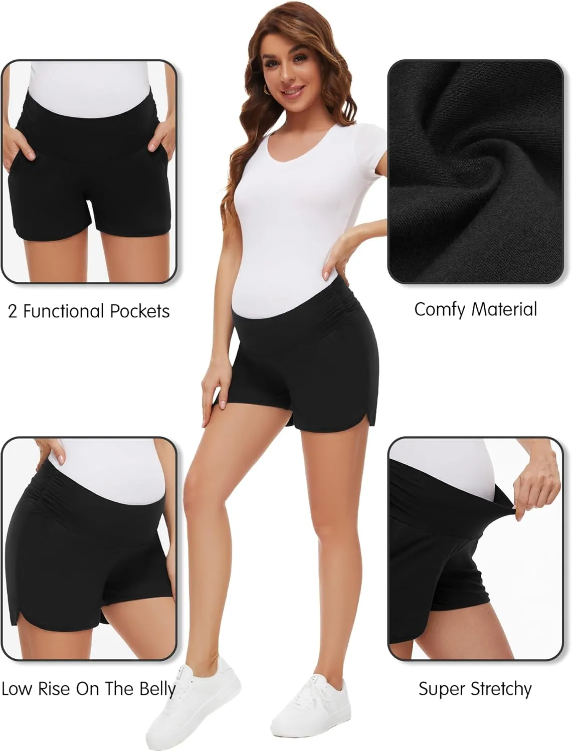 PACBREEZE Women's Maternity Shorts Lounge Pajama Workout Running Casual Summer Pregnancy Shorts, S-XXL