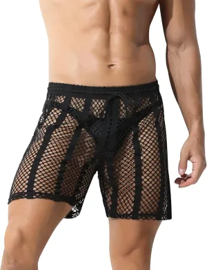 Panegy Men's Fishnet Legging Pants & Shorts Mesh Drawstring Loose Lounge Pants Swim Shorts