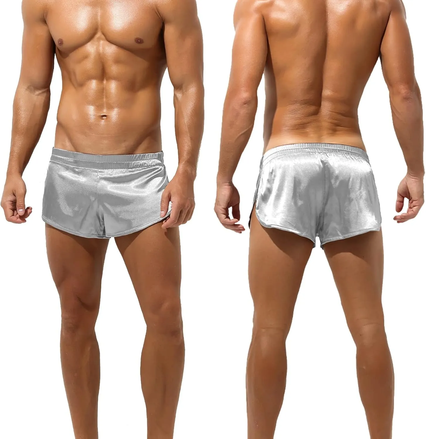 Panegy Men's Satin Boxer Shorts with Large Split Sides Casual Lounge Athletic Shorts