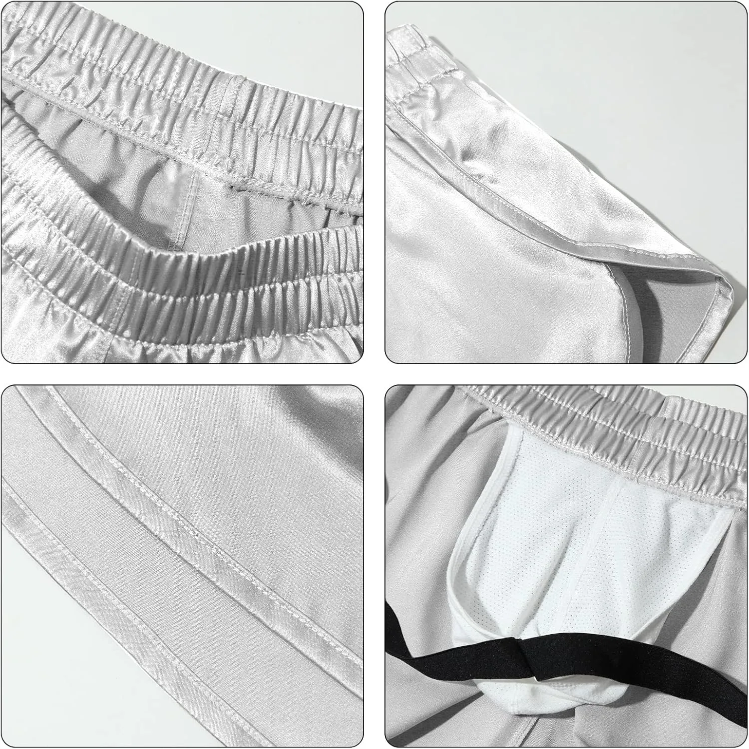 Panegy Men's Satin Boxer Shorts with Large Split Sides Casual Lounge Athletic Shorts