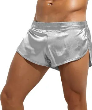 Panegy Men's Satin Boxer Shorts with Large Split Sides Casual Lounge Athletic Shorts