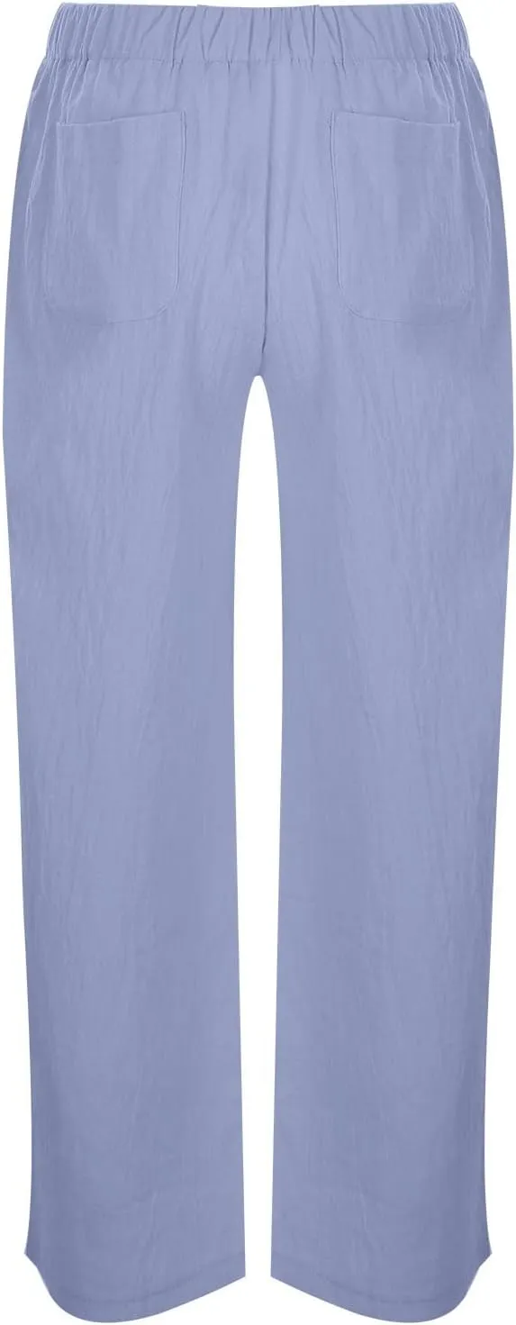 PantalN De Lino para Mujer Trousers Women Loose Wide Leg Pants Summer Fashion Solid Color Linen Work Pants for Women