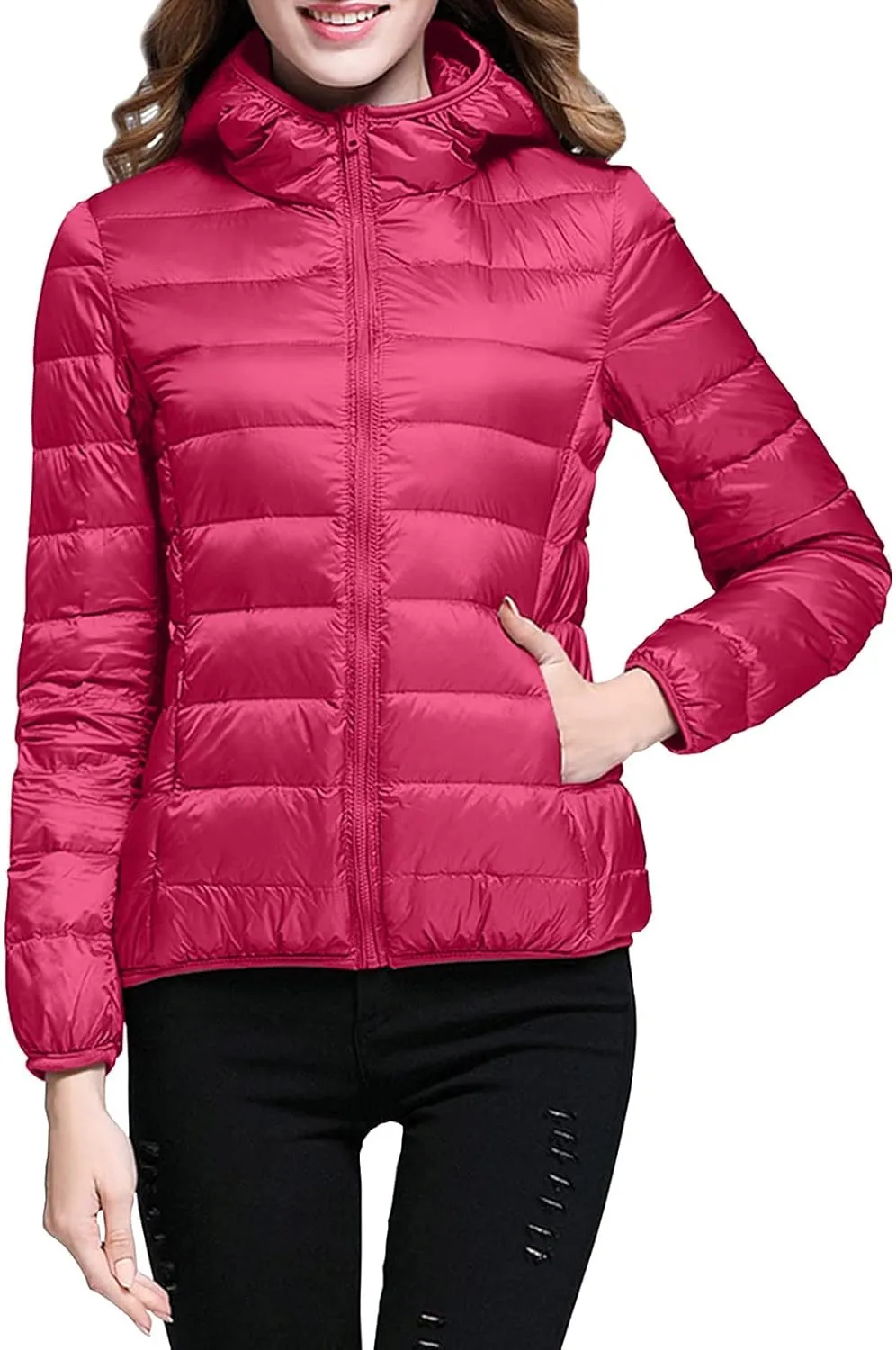Parkas Long Sleeve Warm Zipper Thickened with Pockets Skimpy Solid Color Casual Hooded Women's Thickened Down Jacket