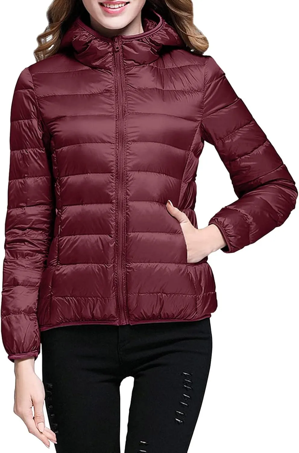 Parkas Long Sleeve Warm Zipper Thickened with Pockets Skimpy Solid Color Casual Hooded Women's Thickened Down Jacket