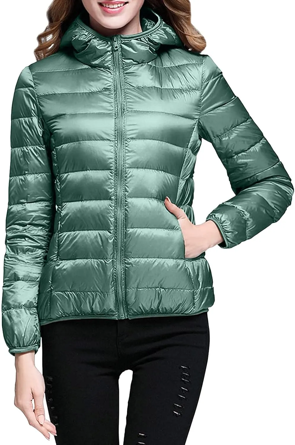 Parkas Long Sleeve Warm Zipper Thickened with Pockets Skimpy Solid Color Casual Hooded Women's Thickened Down Jacket