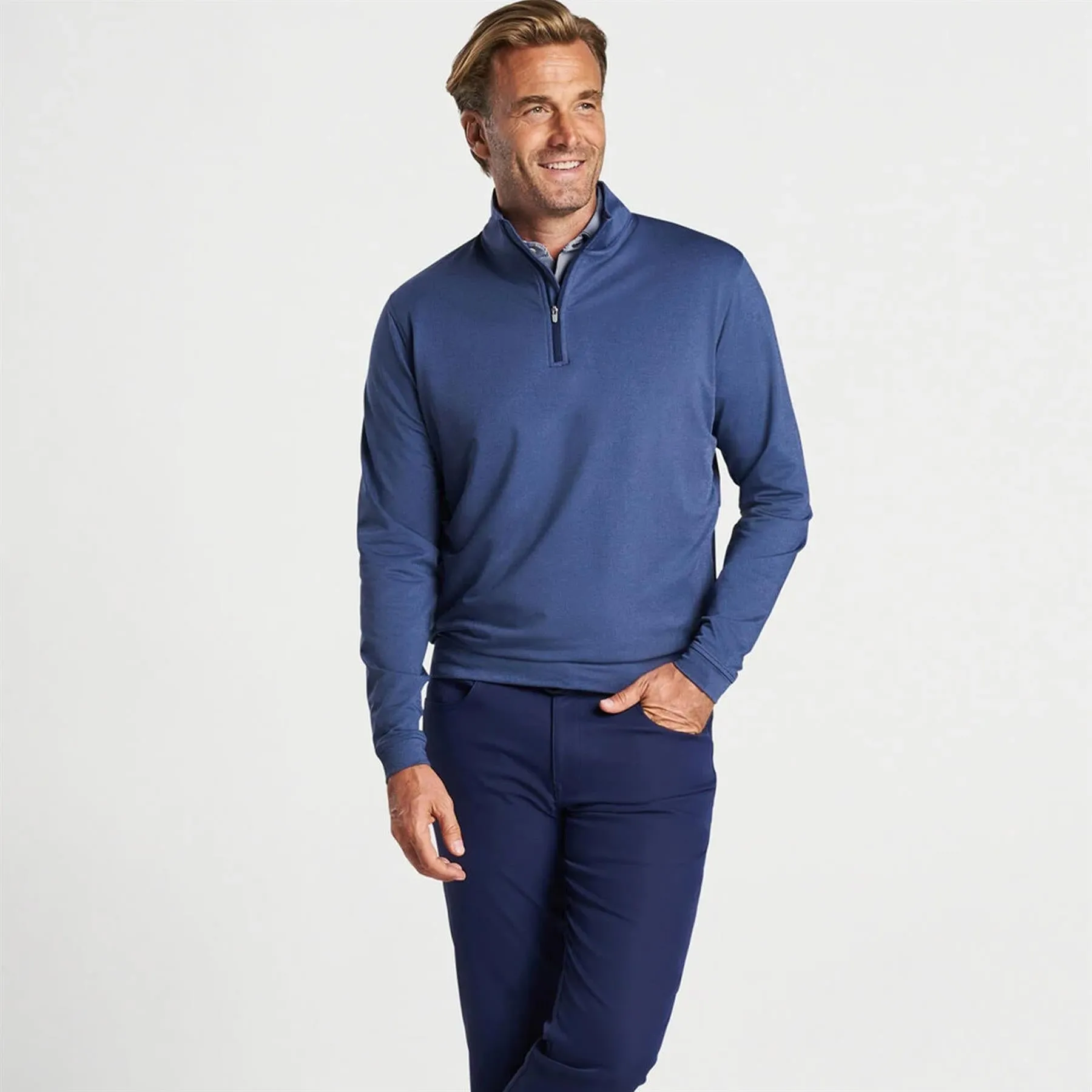 Perth Melange Performance Quarter Zip Sport Navy - AW24