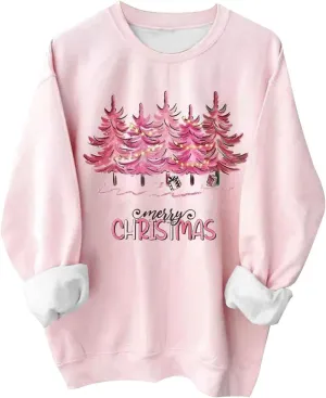 Pink Christmas Sweatshirts for Women Funny Cute Gnomes Santa Oversized Long Sleeve Shirts Vacation Pullovers Xmas Gift