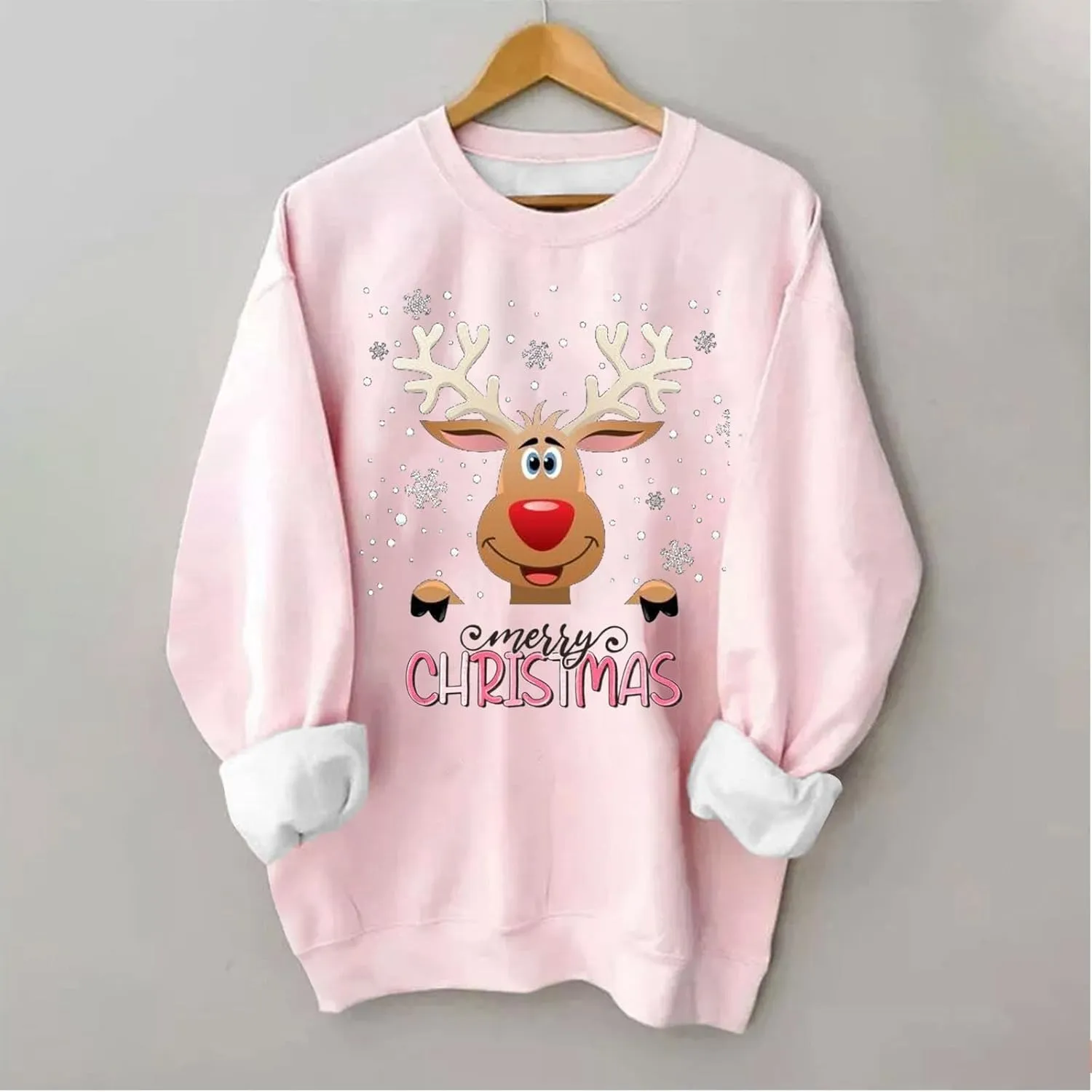 Pink Christmas Sweatshirts for Women Funny Cute Gnomes Santa Oversized Long Sleeve Shirts Vacation Pullovers Xmas Gift
