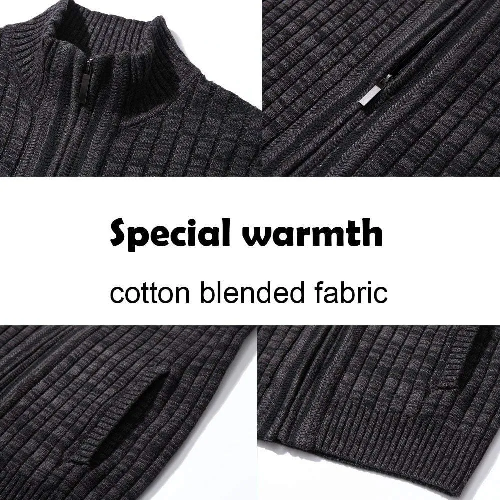 Pioneer Camp Men's Cardigan Sweaters Full Zip Up Stand Collar Slim Fit Casual Knitted Sweater with 2 Front Pockets