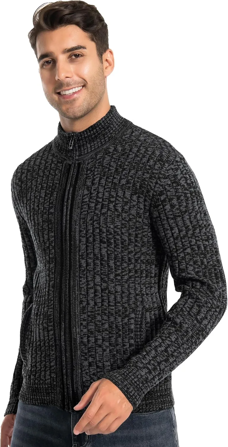 Pioneer Camp Men's Cardigan Sweaters Full Zip Up Stand Collar Slim Fit Casual Knitted Sweater with 2 Front Pockets