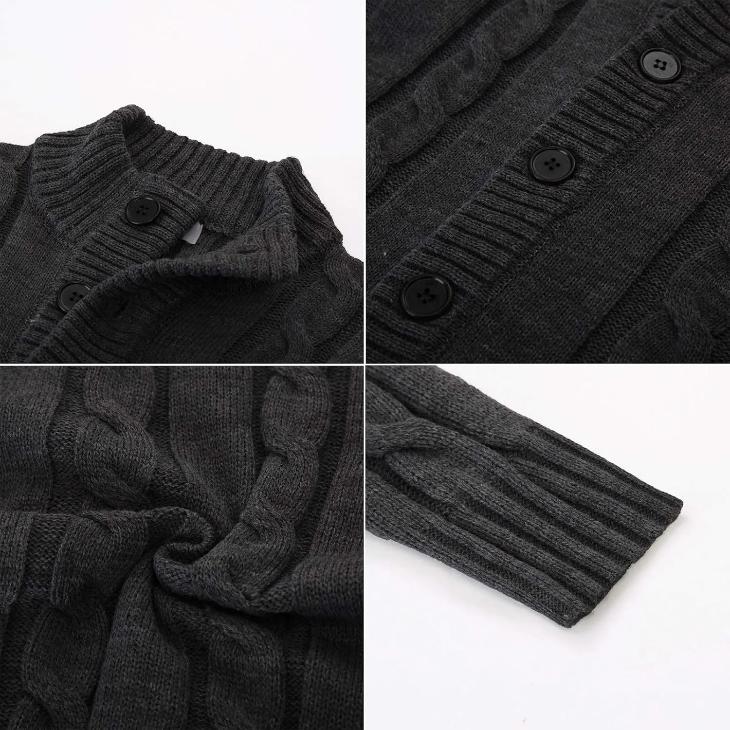 PJ PAUL JONES Men's Cardigan Sweaters Stand Collar Cable Knit Button Sweater