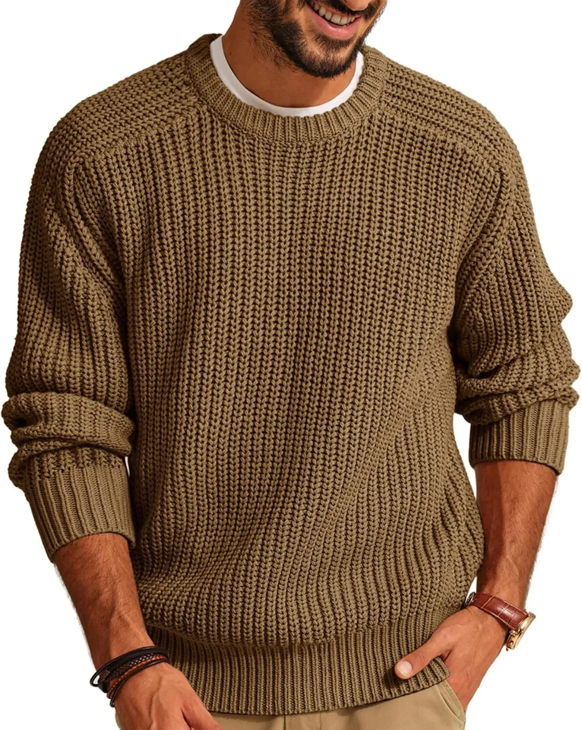 PJ PAUL JONES Mens Sweater Crewneck Knit Sweaters Casual Textured Pullover Sweater
