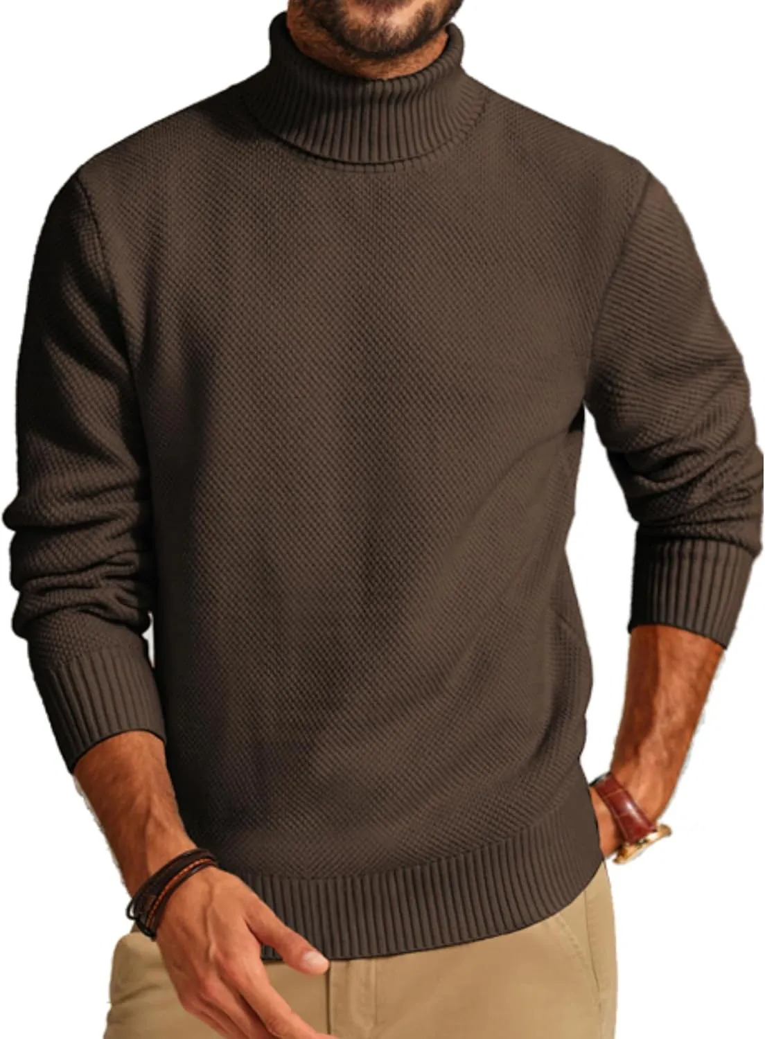 PJ PAUL JONES Men's Turtleneck Sweaters Knitted Casual Textured Pullover Sweater