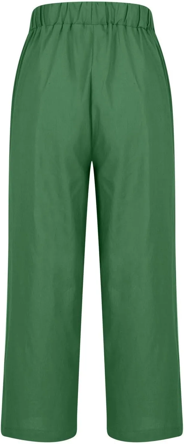 Plus Size Ankle Length Pants for Women Summer Lightweight Cotton Linen Pants Trendy Cropped Trousers with Pockets