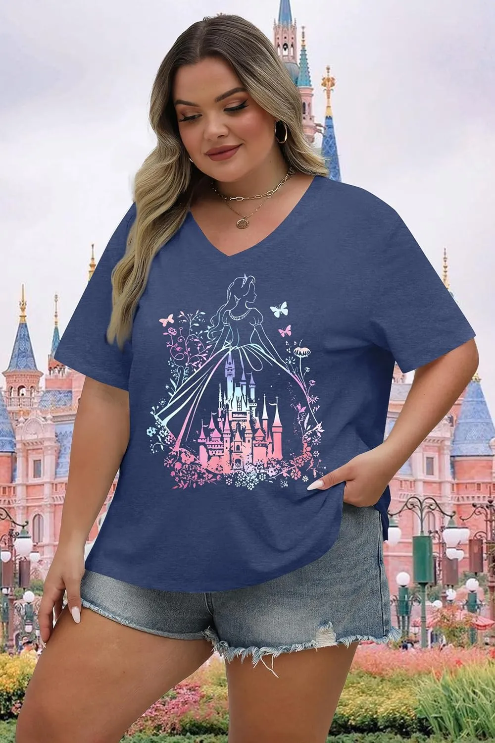 Plus Size Magic Kingdom Shirts for Women Castle Graphic T Shirt Cute Holiday Shirt Princess Tee Funny Vacation Tops